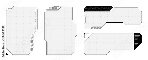 Minimal futuristic UI frame with transparent tech panels and bold HUD elements. Abstract cyberpunk layout perfect for VR, sci fi interfaces or modern game dashboards.
