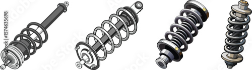 High-Detail Shock-Absorbing Suspension Coil for Vehicle Chassis. 
