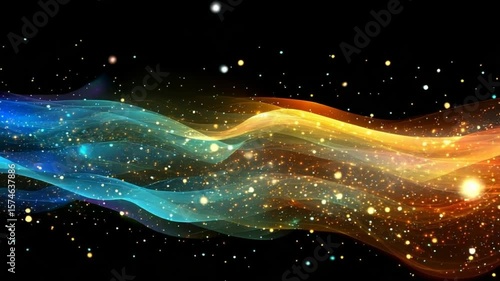 Abstract cosmic energy wave animation with glowing particles in deep space background