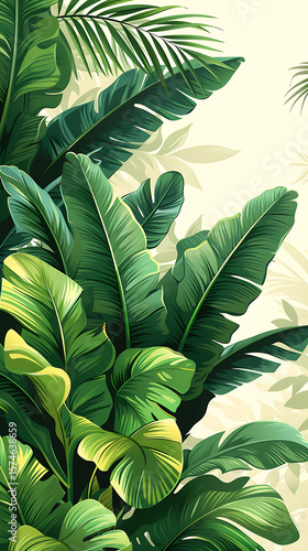 Wallpaper Mural Vibrant green foliage of tropical leaves on light background Torontodigital.ca