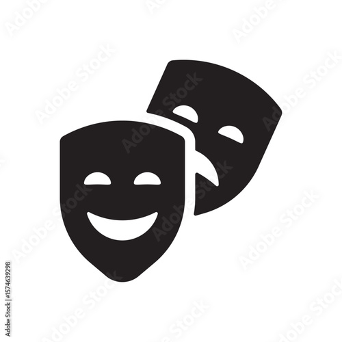 Theater mask icon. Comedy and tragedy. Masquerade mask, emotion. Vector illustration. Editable stroke. Flat design.