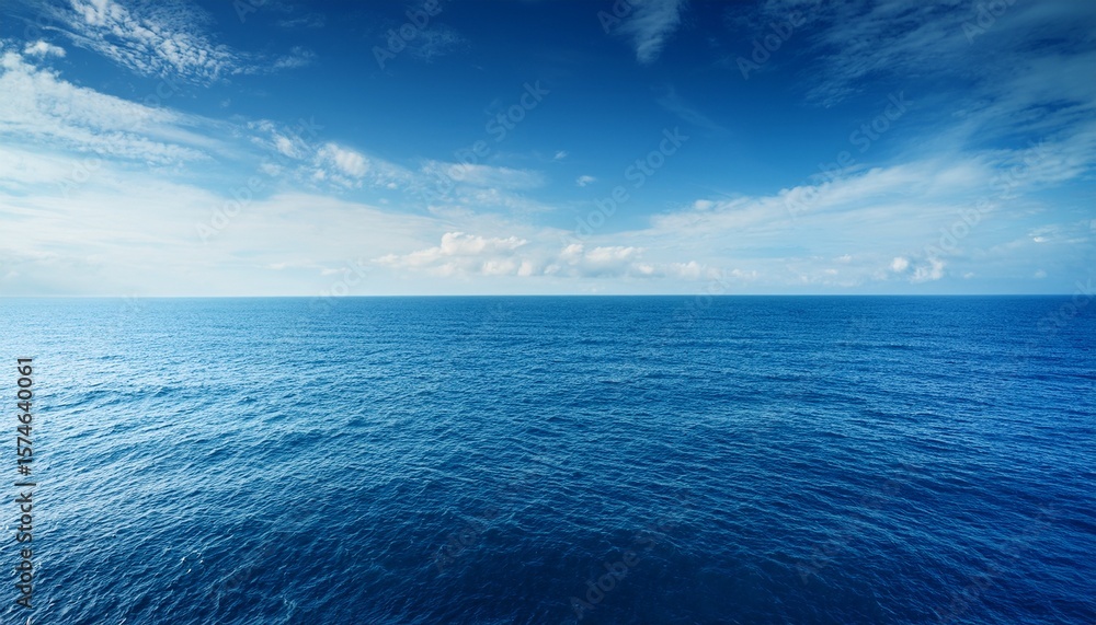 Fototapeta premium vast blue ocean reaches a calm horizon under soft sky and clouds