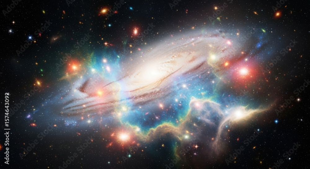 Obraz premium Vast Spiral Galaxy Immersed in Cosmic Colors and Distant Stars