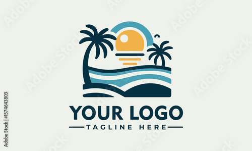 A stylized logo depicting a tropical beach scene.