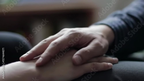 A close-up, compassionate shot showing one person's hand gently resting on another's, offering comfort and support