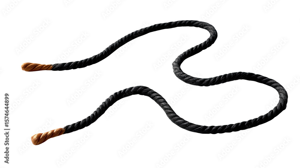 Fototapeta premium Coiled Black Rope: This image showcases a textured black rope elegantly coiled, its simplicity and texture creating a captivating visual. 