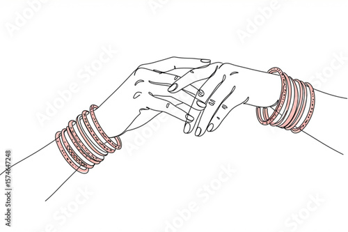 Elegant hands adorned with bangles in a minimalist style, suitable for beauty, fashion, and jewelry themed designs or artistic projects.