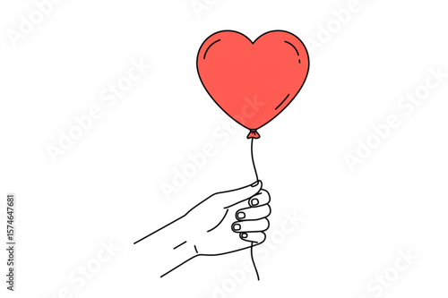 Hand holding a heart balloon design element with a minimalist style suitable for logo, greetings, or valentine projects.