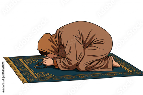 Elegant graphic showing a praying Muslim woman, ideal for Islamic themed projects and adaptable for diverse design requirements.