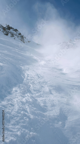 Wallpaper Mural Windswept snowy trail leading to high mountain shelter Torontodigital.ca