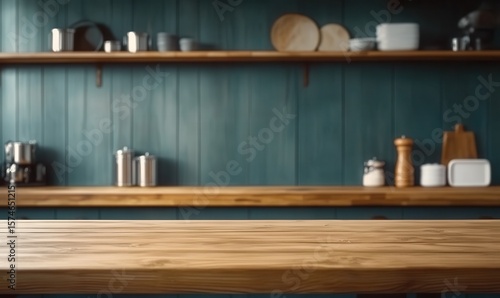 Wooden table poised for culinary artistry in a Restaurant Kitchen