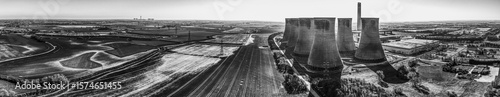 Foto Aerial panoramic view in black and white shows the now demolished Eggborough Pow