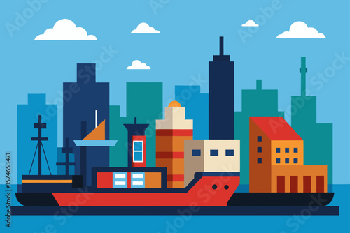 A vibrant vector illustration of a bustling city with diverse buildings, urban streets, and a dynamic skyline