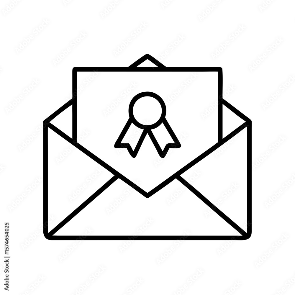 Obraz premium Envelope with award ribbon and certificate inside for recognition