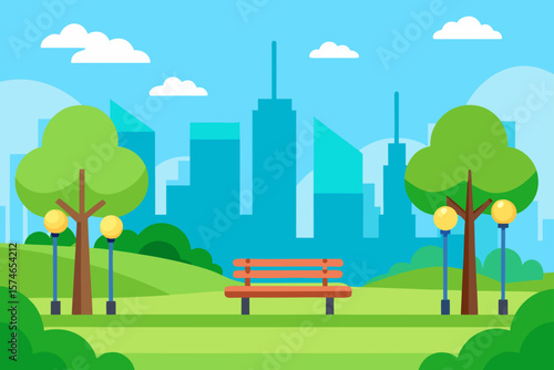 Urban landscape with green trees and buildings under a cloudy sky