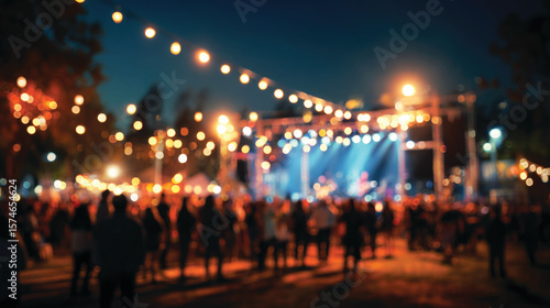 Fototapeta Naklejka Na Ścianę i Meble -  Blur background of people at summer music festival outdoors at night