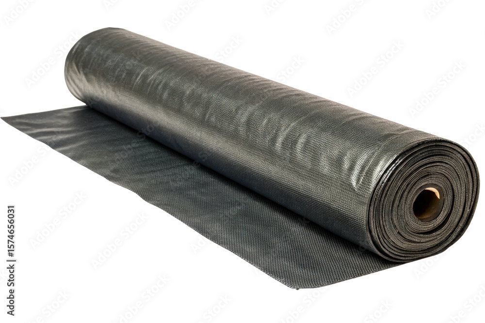 Large roll of gray woven plastic ground cover sheeting material isolated with transparent background Large roll of gray woven plastic ground cover sheeting material isolated with transparent background