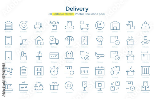 Delivery line icon pack. Delivery Stroke icon set. Editable Stroke icon