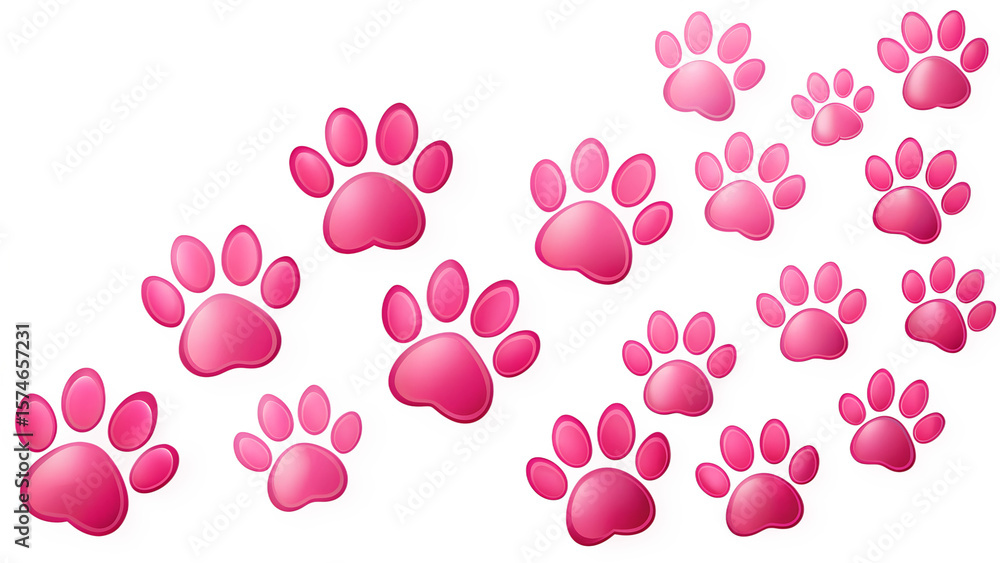 Pink Cartoon Paw Prints Pattern on Transparent Background Pink Cartoon Paw Prints Pattern on Transparent Background