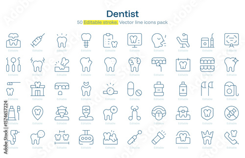 Dentist line icon pack. Dentist Stroke icon set. Editable Stroke icon