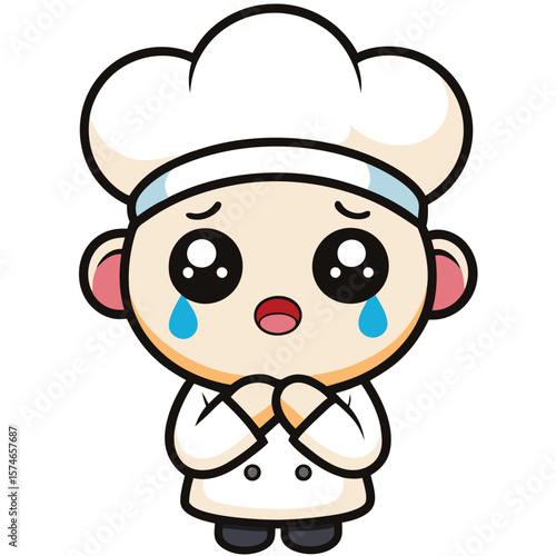 Cute cartoon chef with sad expression and tears