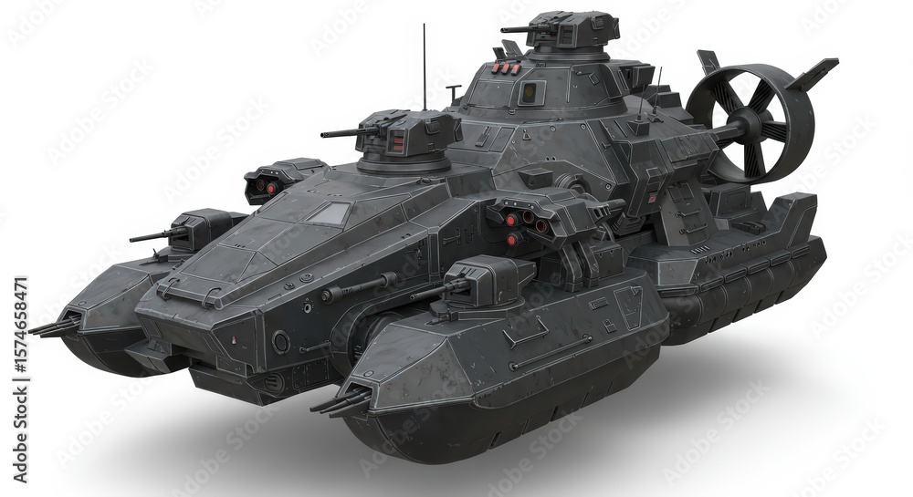 Fototapeta premium Futuristic Amphibious Assault Vehicle: Military Sci-fi Hovercraft Design