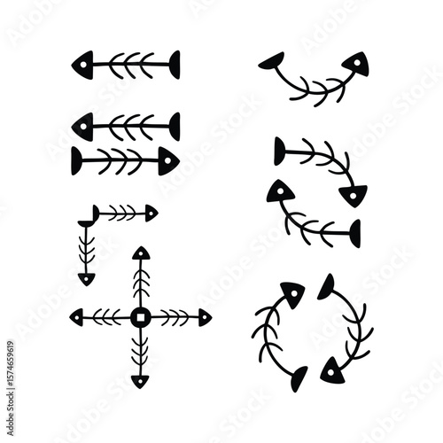 Hand drawn Fishbone Arrow Icons Set