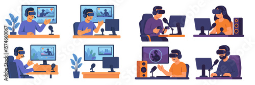 Virtual reality enthusiasts engaged in immersive gaming and interaction at home during the weekend