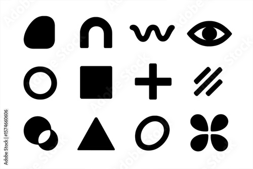 Black and white abstract shapes grid displayed on a minimalist background for artistic inspiration