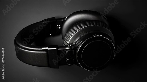 Melody's Embrace: Close-up shot of sophisticated black headphones, capturing the essence of audio bliss and high-fidelity sound.