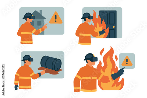 Firefighter using virtual reality for training in emergency response skills during simulated scenarios