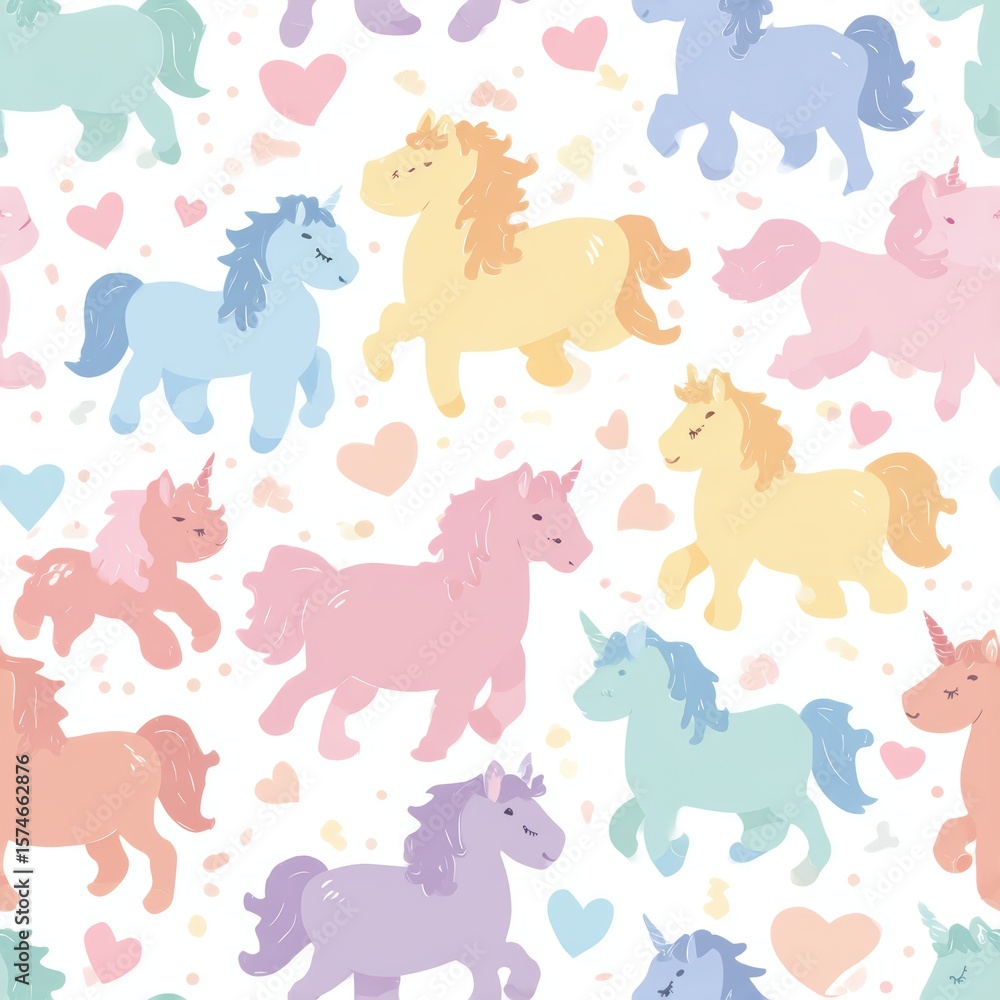 Obraz premium Colorful Unicorn Pattern with Hearts and Playful Designs for Kids