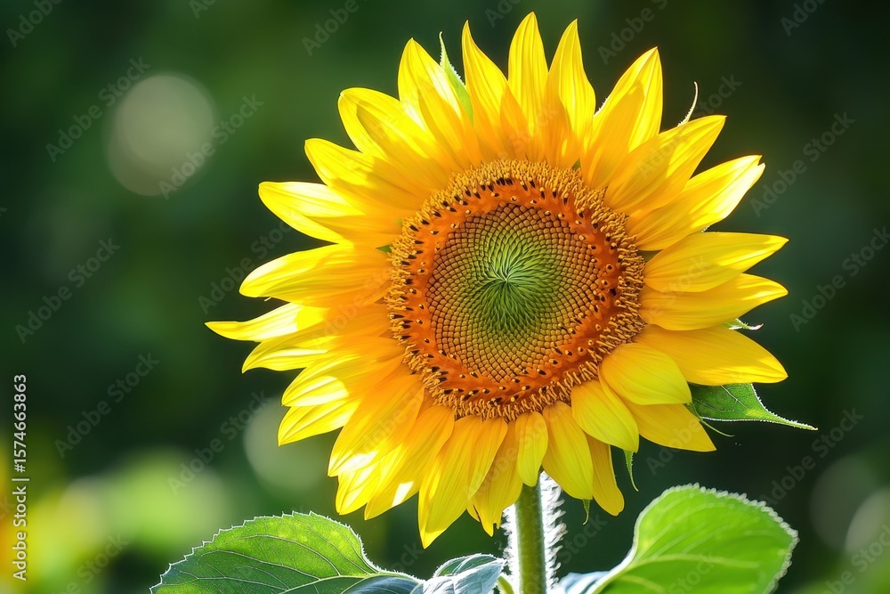 Fototapeta premium Bright and Vibrant Sunflower Standing Tall Against a Green Background