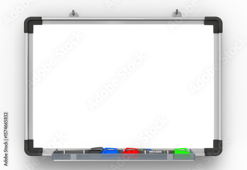 3d Pinwand, Whiteboard mit Marker und Magneten auf transparenten Hintergrund, isoliert
