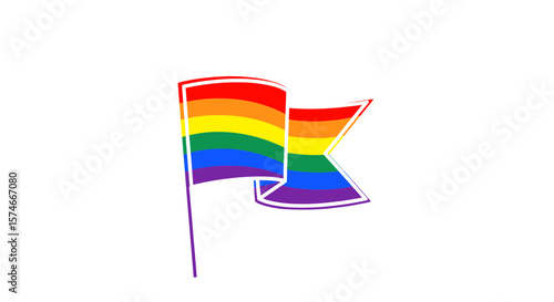 Celebration Event, Rainbow Flags, Pride Parade, Digital Illustration, Urban Environment, Vibrant Viewpoint, Unity Concept