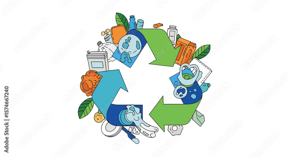 Fototapeta premium Creative Illustration of Sustainable Practices, Urban Environment, Graphic Design, Circular Economy, Eco-Friendly Concepts
