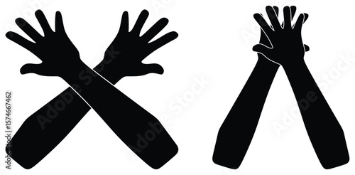 Set of Raised and Crossed Hands Illustration.