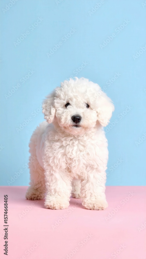 Fototapeta premium Adorable Komondor Puppy on Pastel Background, Generated image