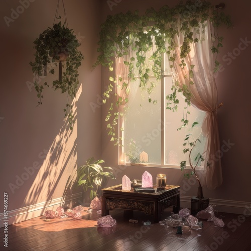 Cozy Mindfulness Corner with Crystals