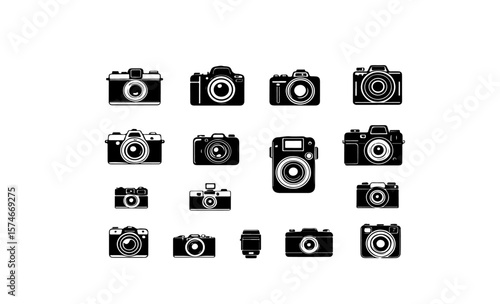 A collection of various camera styles displayed in a grid arrangement