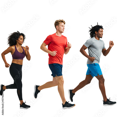 Diverse Group of Runners in Motion isolated on transparent baackground