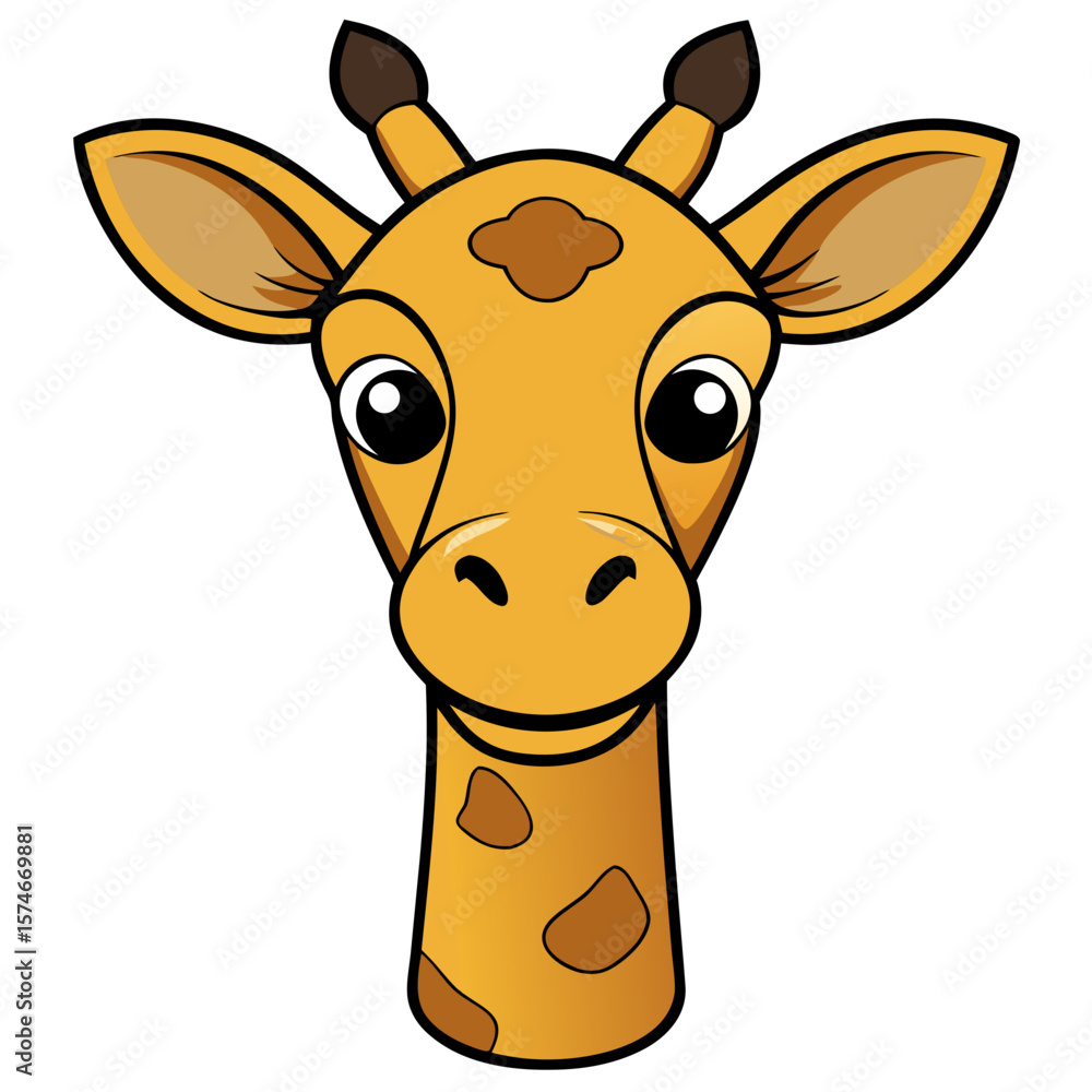 Fototapeta premium Cartoon Giraffe Head Sticker – Cute Safari Animal Illustration PNG