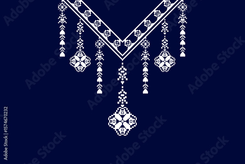 Floral neckline pattern background. geometric design. traditional style. for decoration, textile, fabric, clothing. embroidery style.