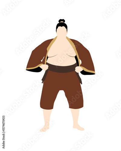 Flat vector people and illustration, giant sumo in action