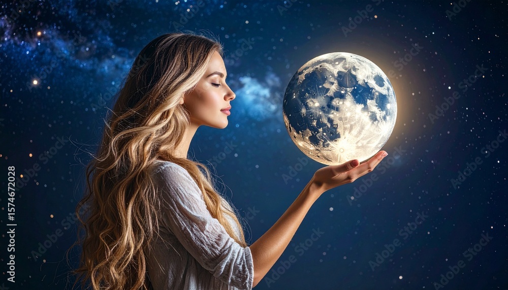 Naklejka premium 宇宙の女神が地球を抱く瞬間