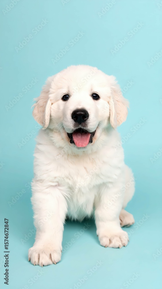 Obraz premium Adorable Kuvasz Puppy Portrait on Colorful Background, Generated image