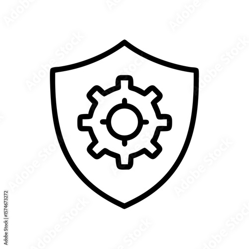 Security settings icon vector, shield with gear, cybersecurity, protection, configuration