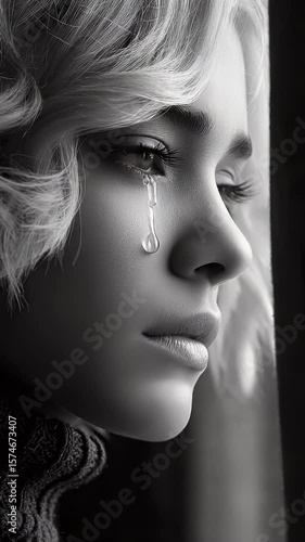 Sad woman portrait black and white