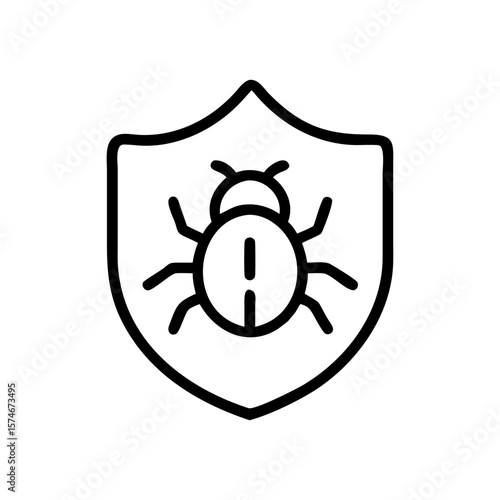 Bug virus malware protection shield icon for cybersecurity and antivirus software solution