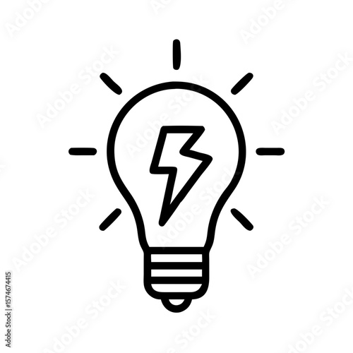 Light bulb idea with lightning bolt vector icon symbol for innovation creative solution concept
